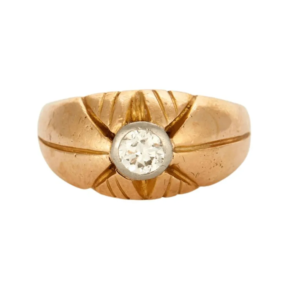 Bague jonc or jaune et gris diamant