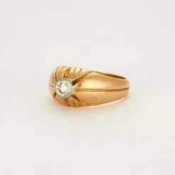 Bague jonc or jaune et gris diamant