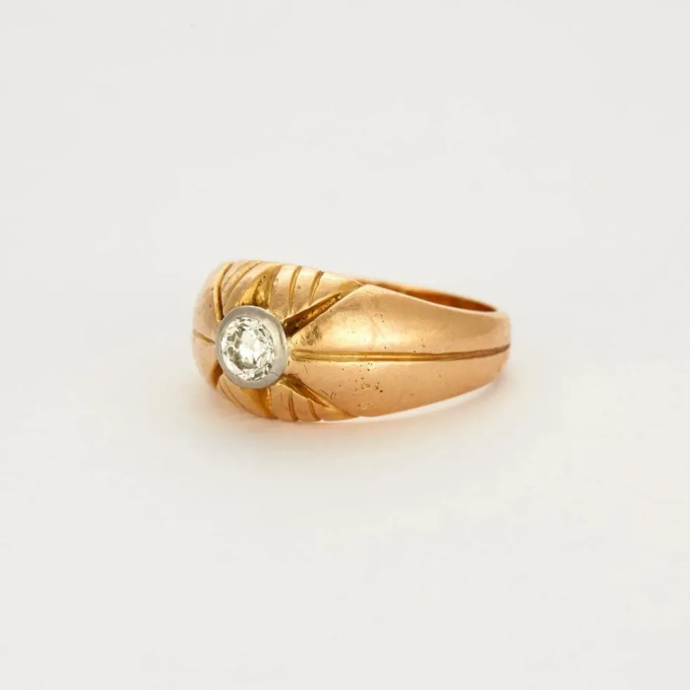 Bague jonc or jaune et gris diamant