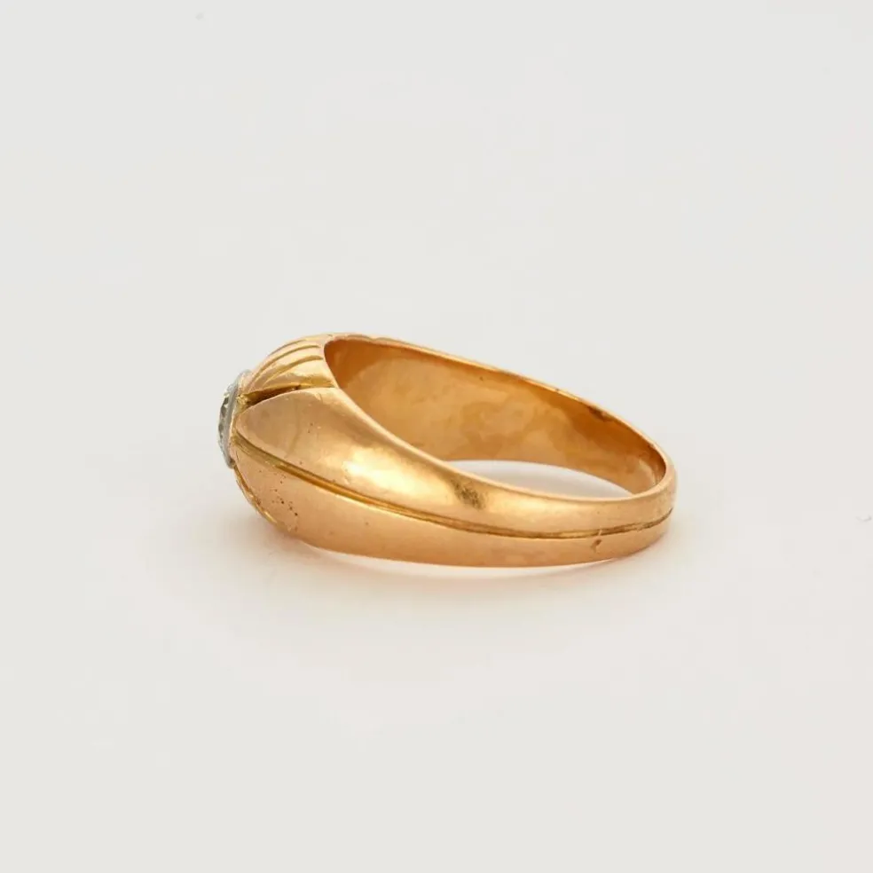 Bague jonc or jaune et gris diamant
