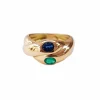 Bague jonc or jaune, émeraude et saphir