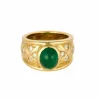 Bague jonc or jaune, émeraude et diamants
