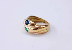 Bague jonc or jaune, émeraude et saphir