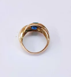 Bague jonc or jaune, émeraude et saphir