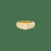 Bague jonc or jaune pavage diamants et diamant central