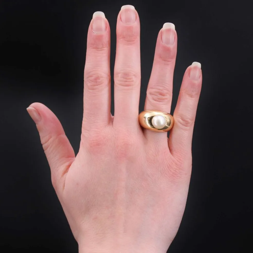 Bague jonc or jaune perle bouton