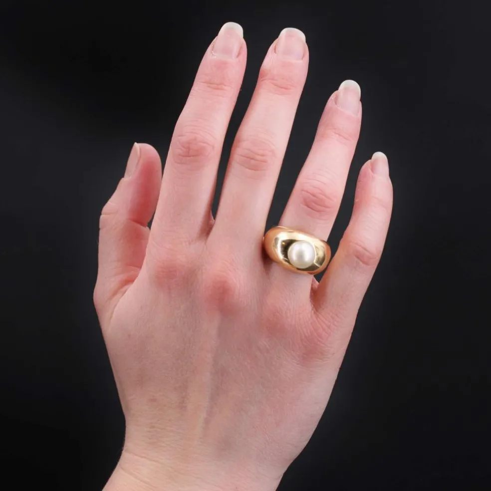 Bague jonc or jaune perle bouton