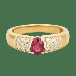 Bague jonc or jaune, rubis et diamants