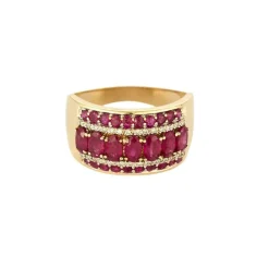 Bague jonc or jaune, rubis et diamants