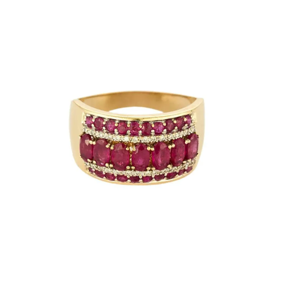 Bague jonc or jaune, rubis et diamants