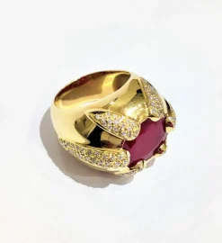 Bague jonc or jaune rubis et diamants