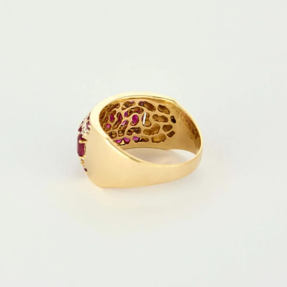 Bague jonc or jaune, rubis et diamants