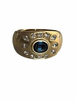 Bague Jonc Or Jaune Saphir Diamants