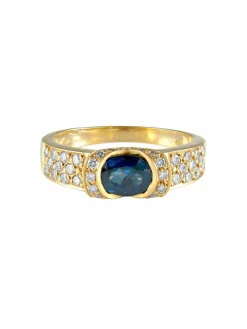 Bague Jonc Or jaune Saphir Diamants