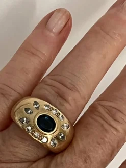 Bague Jonc Or Jaune Saphir Diamants