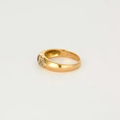 Bague jonc or jaune saphir rose diamants