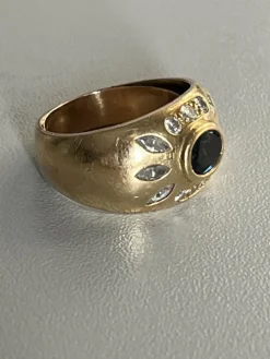 Bague Jonc Or Jaune Saphir Diamants