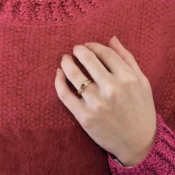 Bague jonc or jaune saphir rose diamants