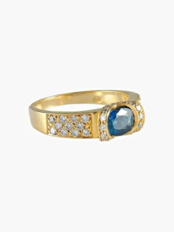 Bague Jonc Or jaune Saphir Diamants