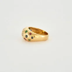 Bague jonc or multiples pierres