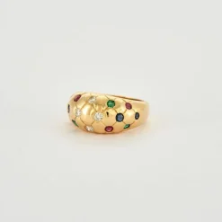 Bague jonc or multiples pierres