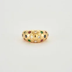 Bague jonc or multiples pierres