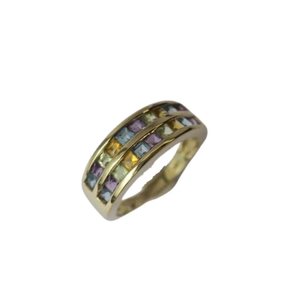 Bague jonc pierres fines multicolores or