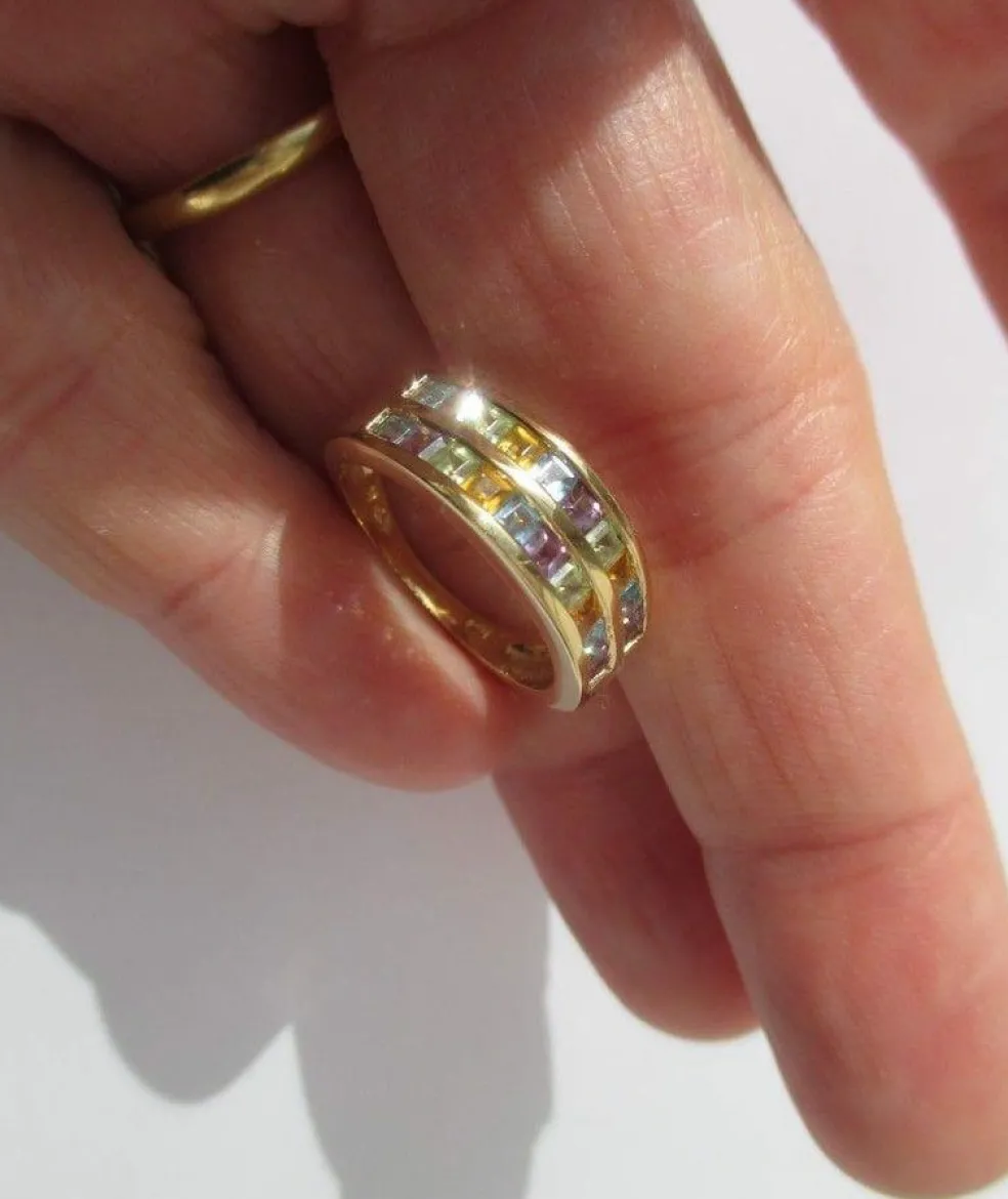 Bague jonc pierres fines multicolores or