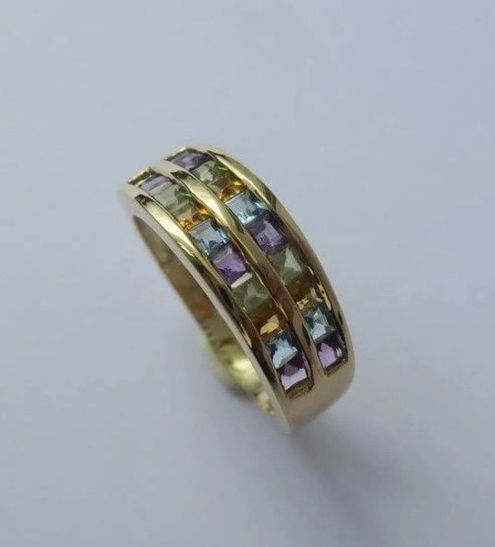 Bague jonc pierres fines multicolores or