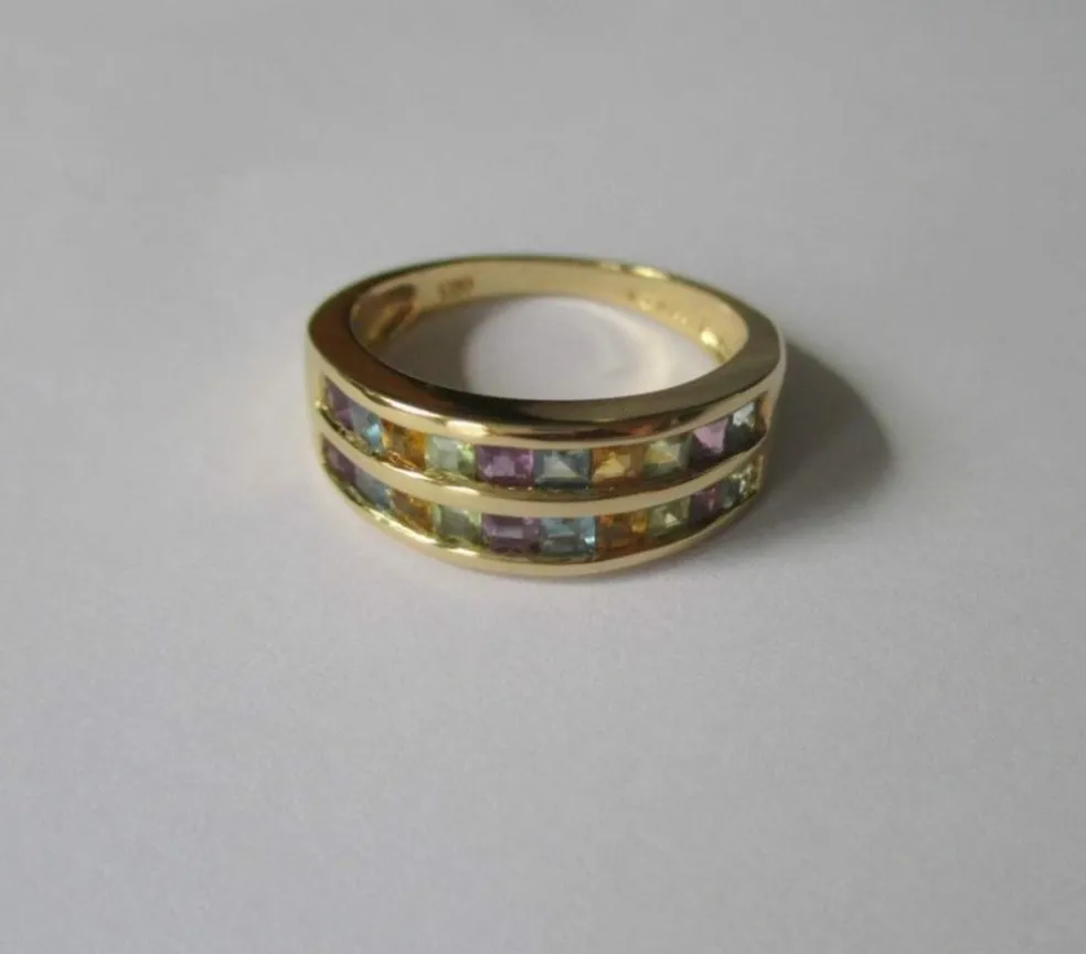 Bague jonc pierres fines multicolores or