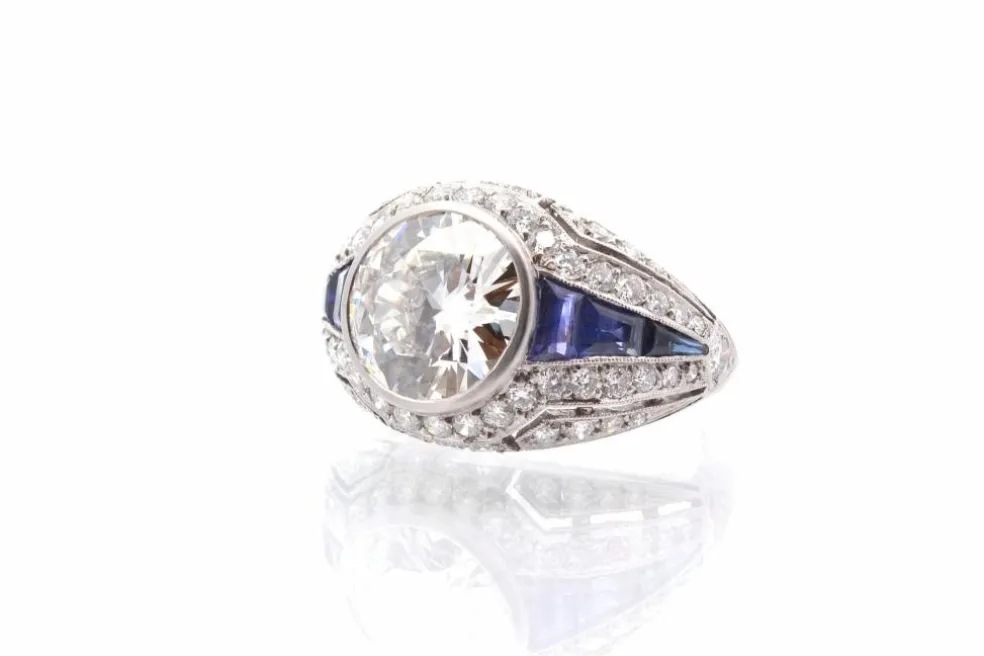 Bague jonc Platine Saphirs Diamant