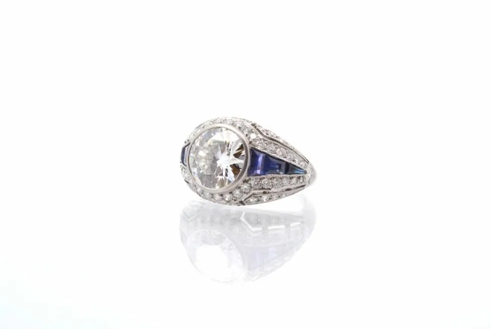 Bague jonc Platine Saphirs Diamant
