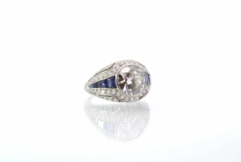 Bague jonc Platine Saphirs Diamant