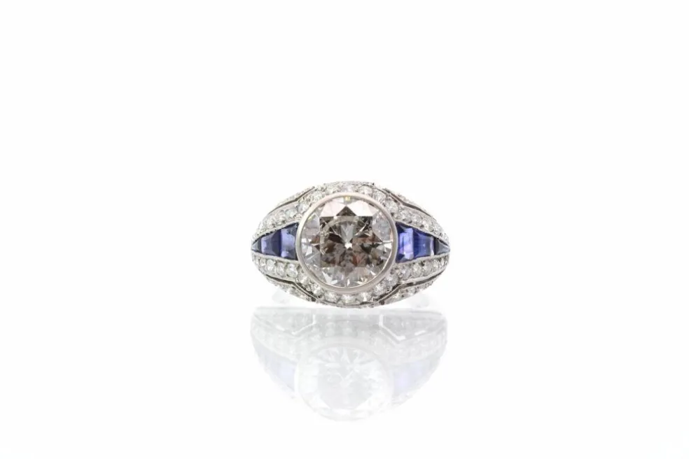 Bague jonc Platine Saphirs Diamant