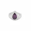Bague jonc poire en or blanc 14K, Améthyste et diamants
