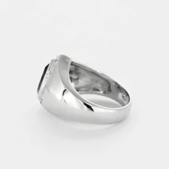 Bague jonc poire en or blanc 14K, Améthyste et diamants