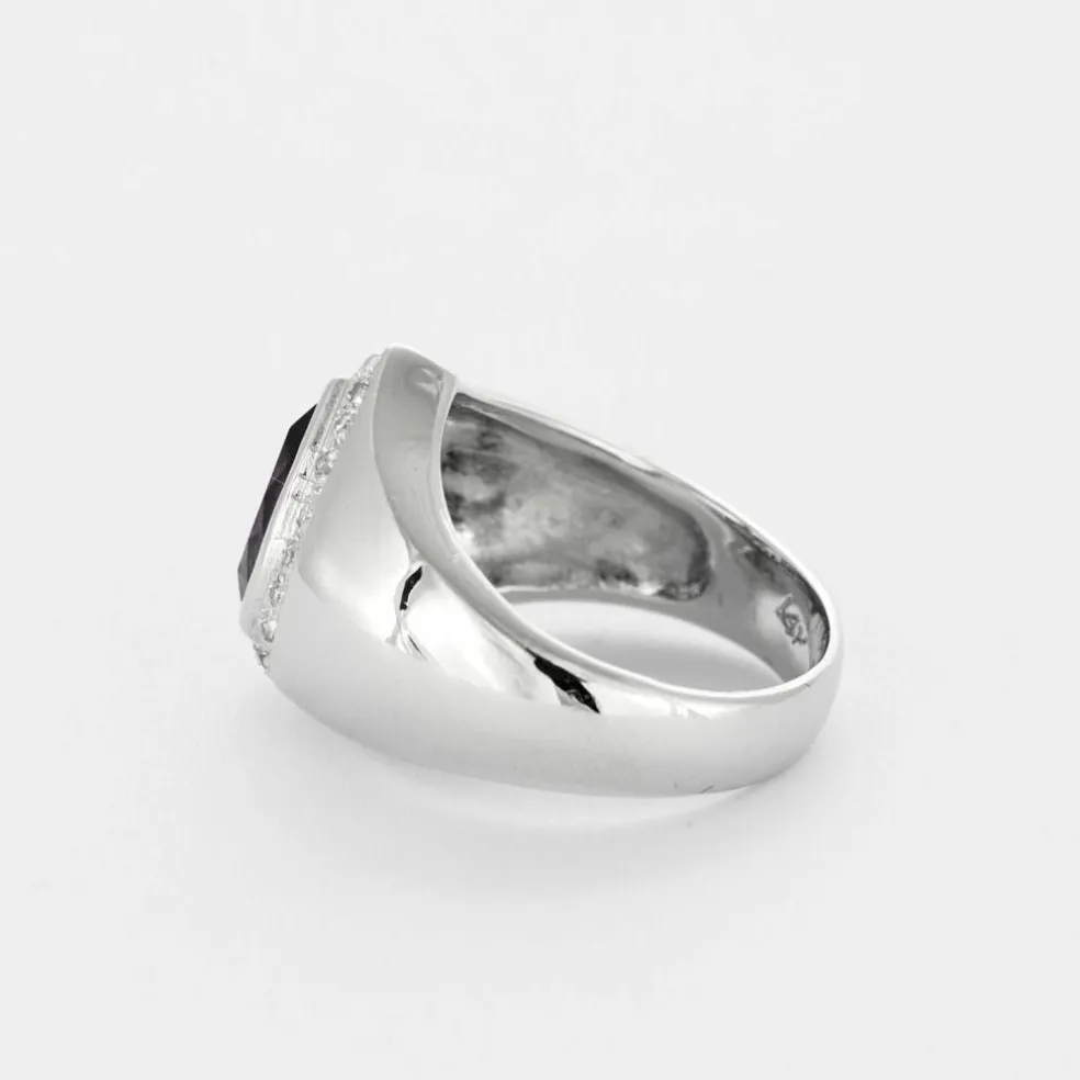 Bague jonc poire en or blanc 14K, Améthyste et diamants