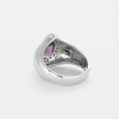 Bague jonc poire en or blanc 14K, Améthyste et diamants