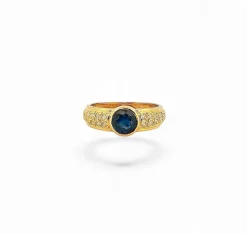 Bague jonc saphir ancien et diamants monture or jaune
