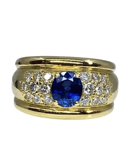 Bague jonc saphir diamants