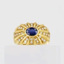 Bague jonc saphir diamants