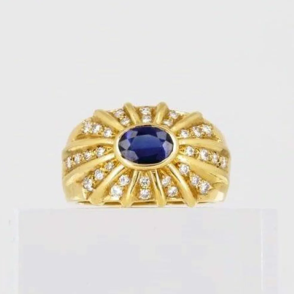 Bague jonc saphir diamants