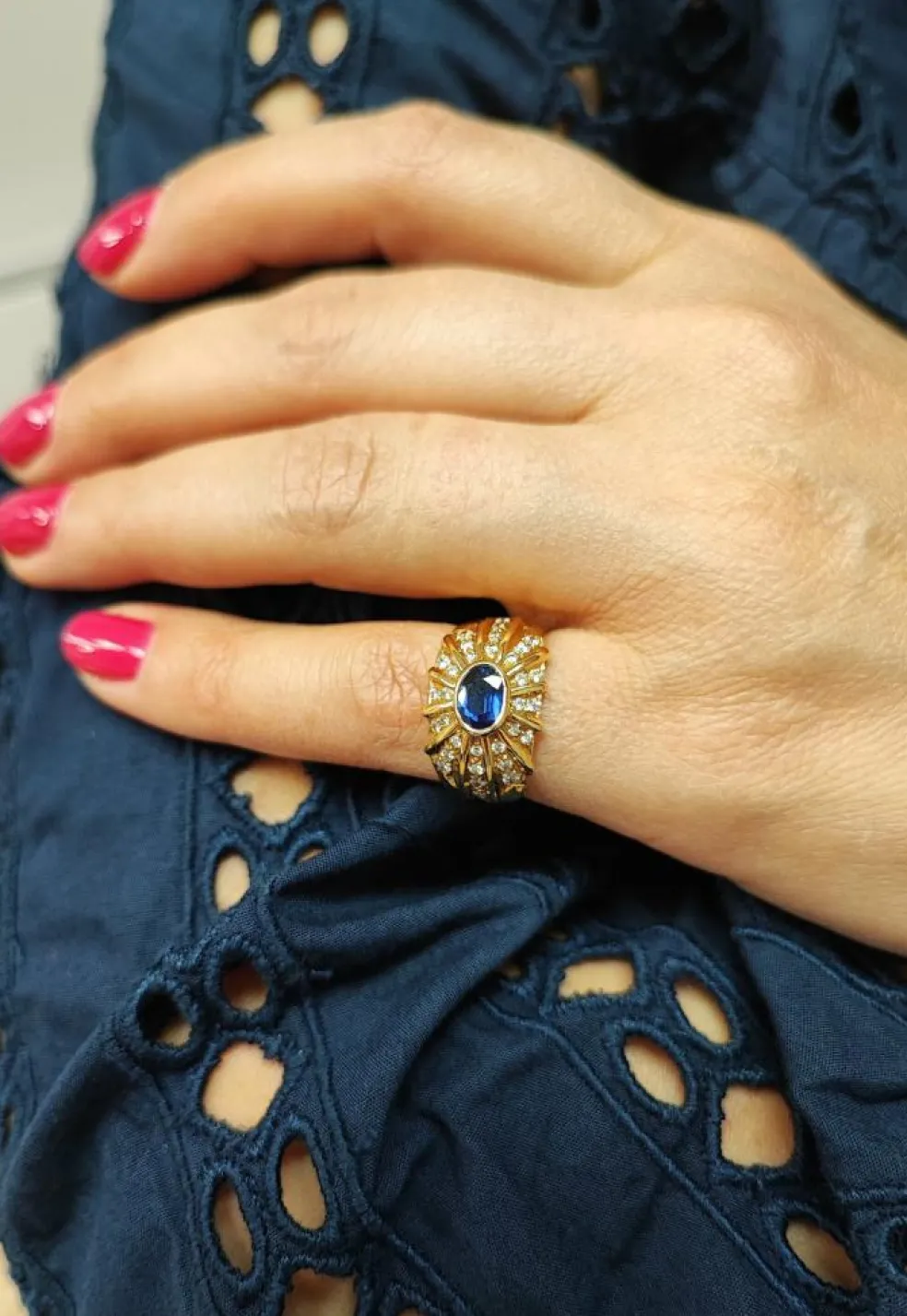 Bague jonc saphir diamants