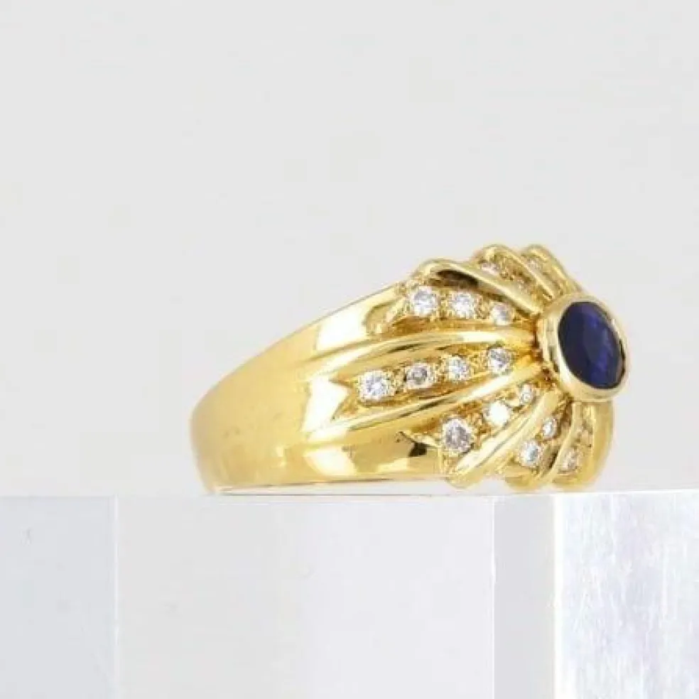 Bague jonc saphir diamants