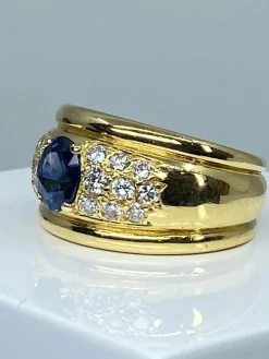 Bague jonc saphir diamants