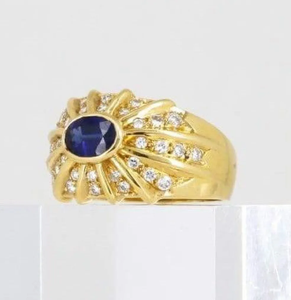 Bague jonc saphir diamants