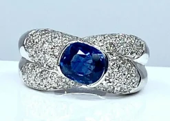 Bague jonc saphir et diamants