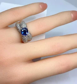 Bague jonc saphir et diamants