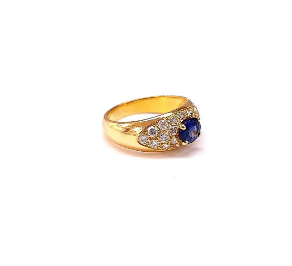 Bague jonc saphir et diamants
