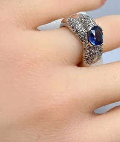 Bague jonc saphir et diamants